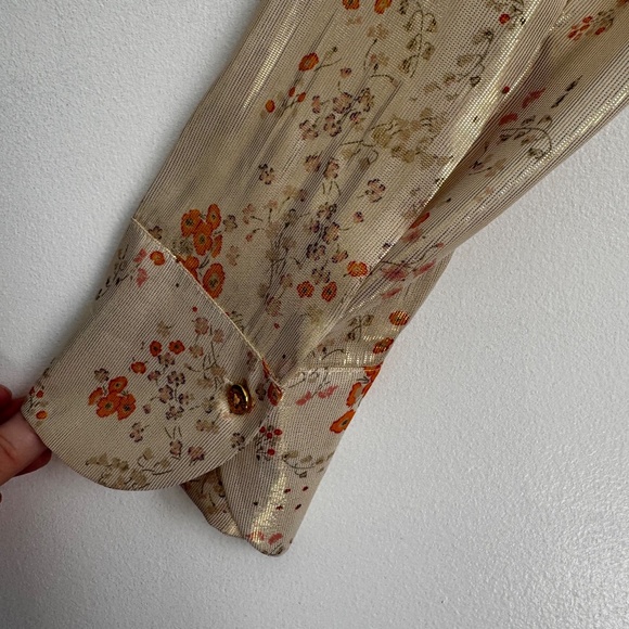 NWT Zadig & Voltaire Tioly Gold Lame Flowers Blouse Necktie Size XS 70s Boho - Picture 6 of 13